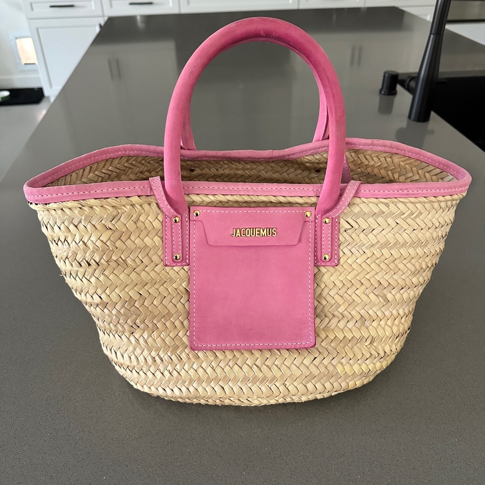 Jacquemus Pink and Natural Straw Tote Bag
